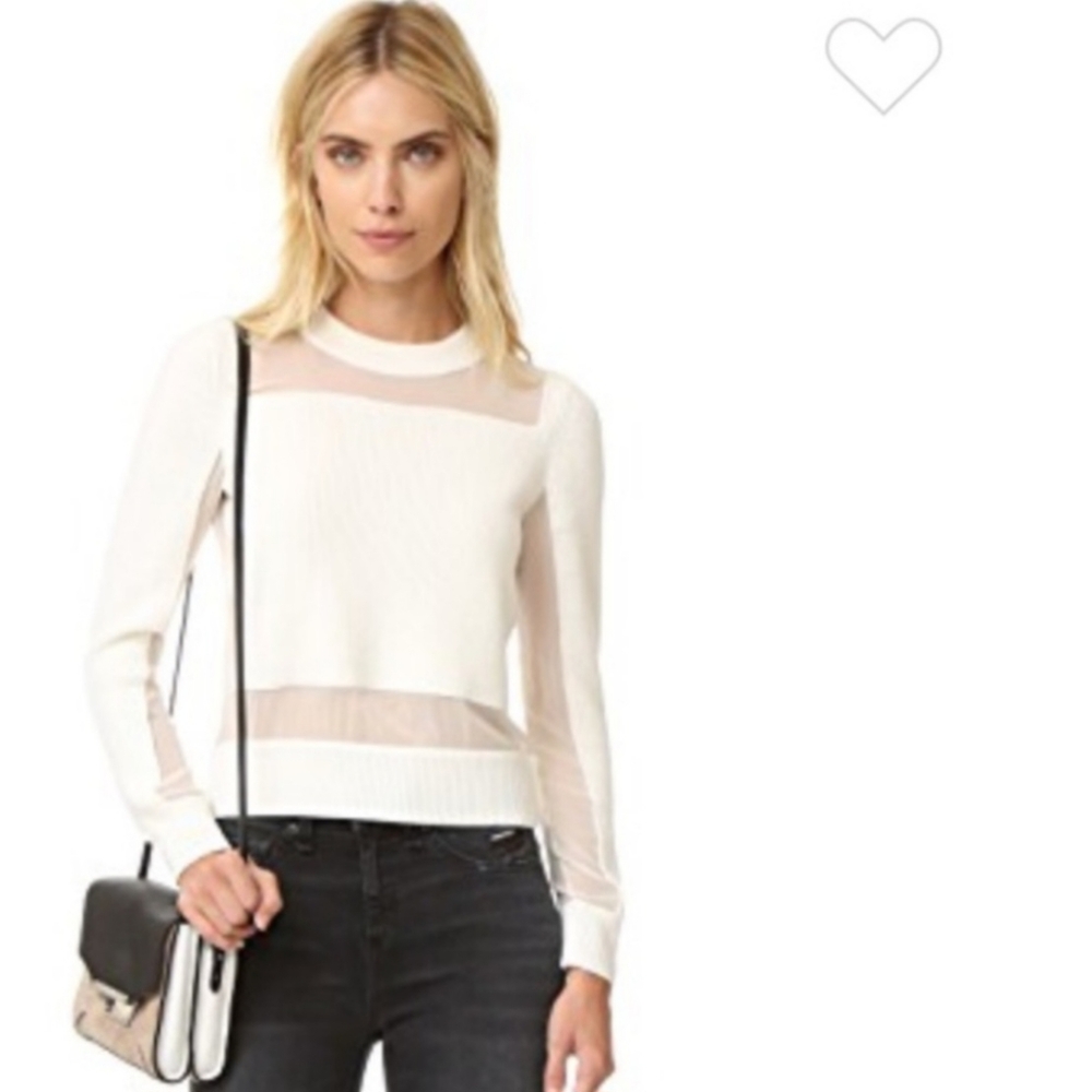 rag & bone White Sheer Panel Crewneck Sweater